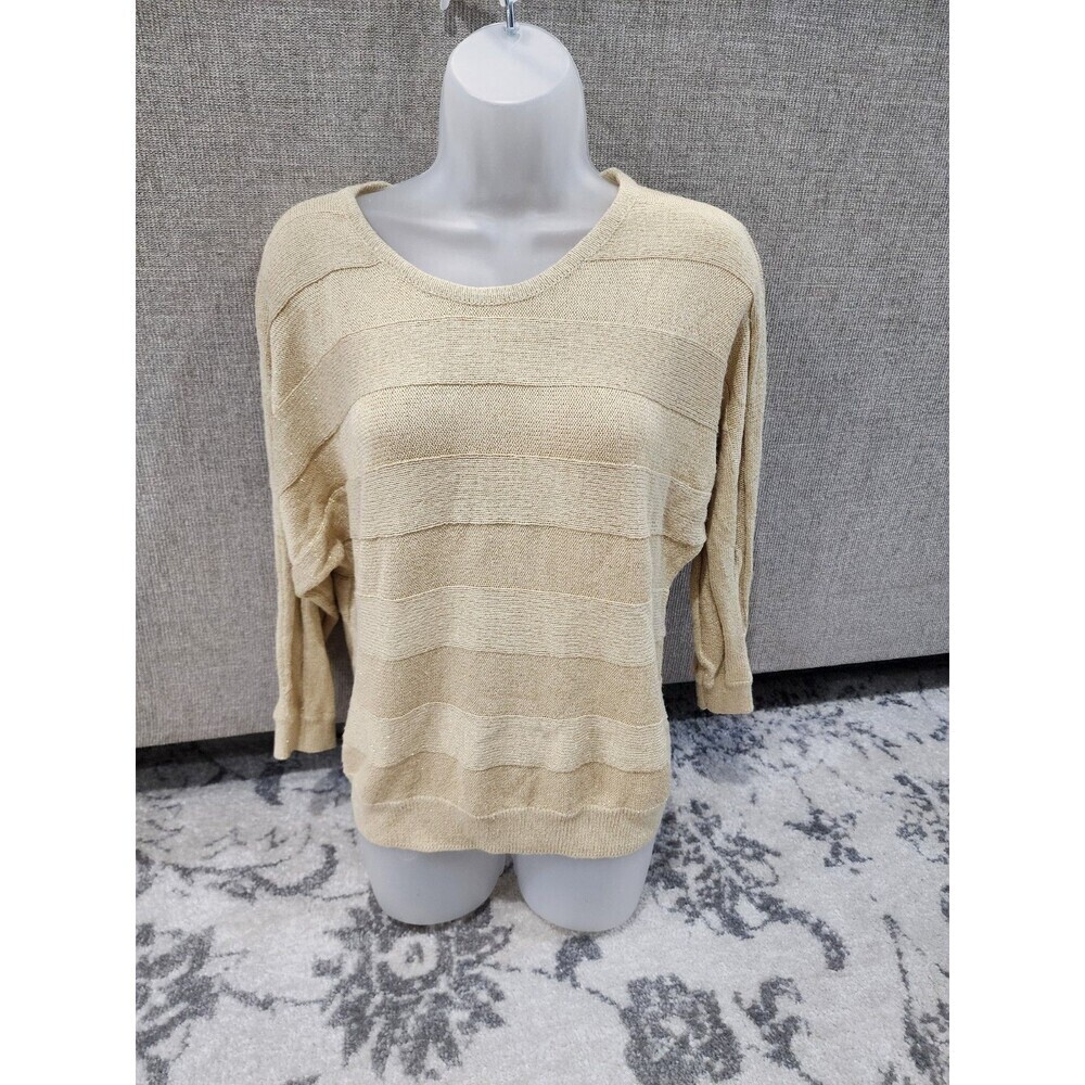 Cathy Daniel's Lightweight Sweater M Gold Sparkles 3/4 Sleeve